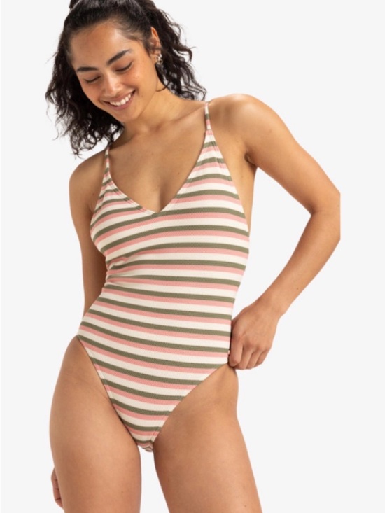 Roxy Other - Roxy | Saidia Striped Pink & Olive One-Piece Swimsuit New